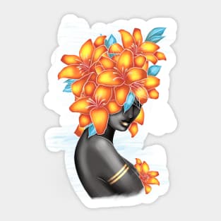 Black and white girl with color beautiful flowers in her head. Sticker